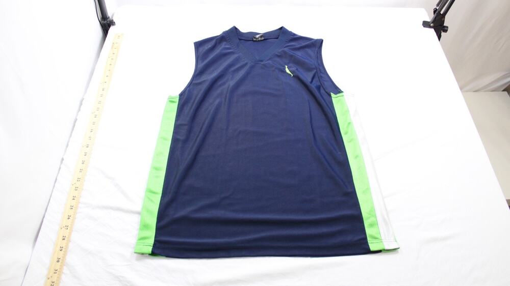 Blue 84 Men's L Sleeveless V-Neck Basketball Jersey Navy Neon Green Polyester